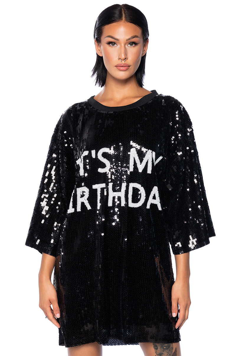 ITS MY BIRTHDAY SEQUIN TSHIRT DRESS