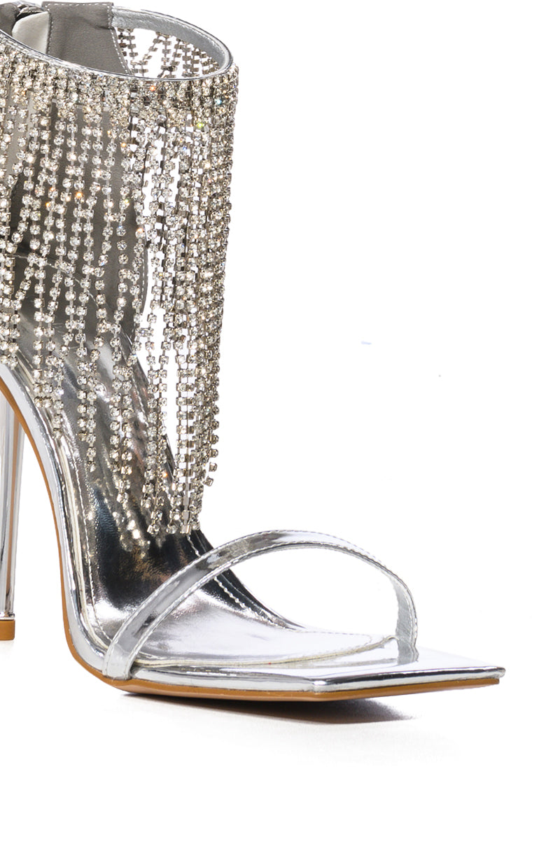 AZALEA WANG EMPRISS SILVER RHINESTONE DRAPE SANDAL