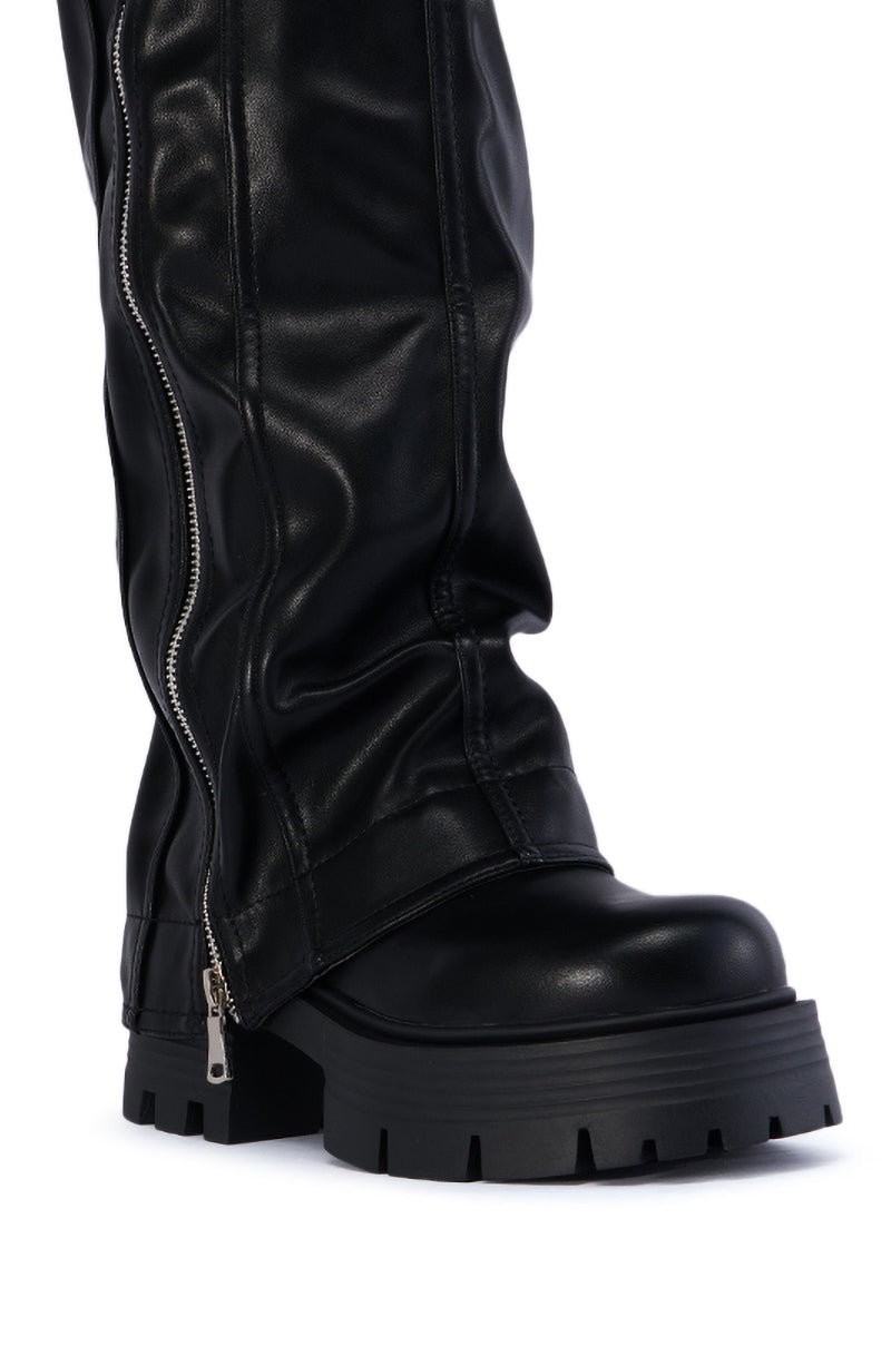 AZALEA WANG MOSELLA BLACK FOLD OVER FLATFORM BOOT