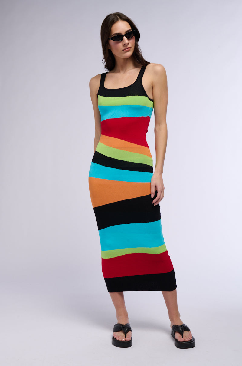 TASTE THE RAINBOW STRIPED MIDI DRESS