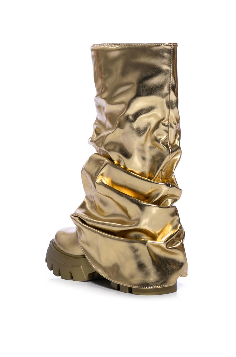 AZALEA WANG MATE METALLIC MID CALF BOOT IN GOLD