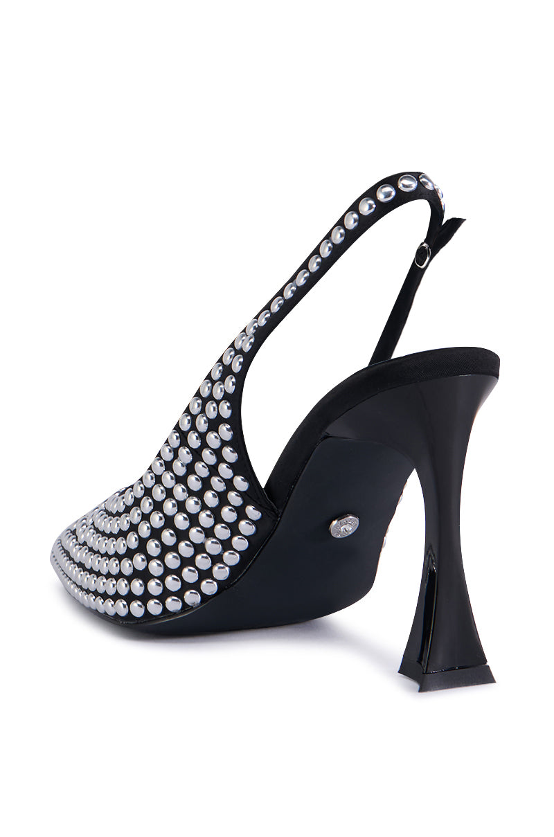 AZALEA WANG ALMIDA BLACK SLING BACK STUD EMBELLISHED PUMP