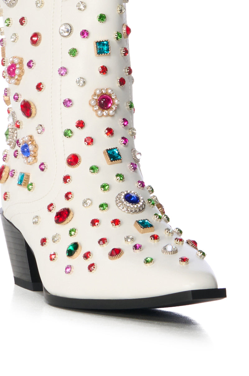 AZALEA WANG SPRINKLES EMBELLISHED BOOTIE IN WHITE