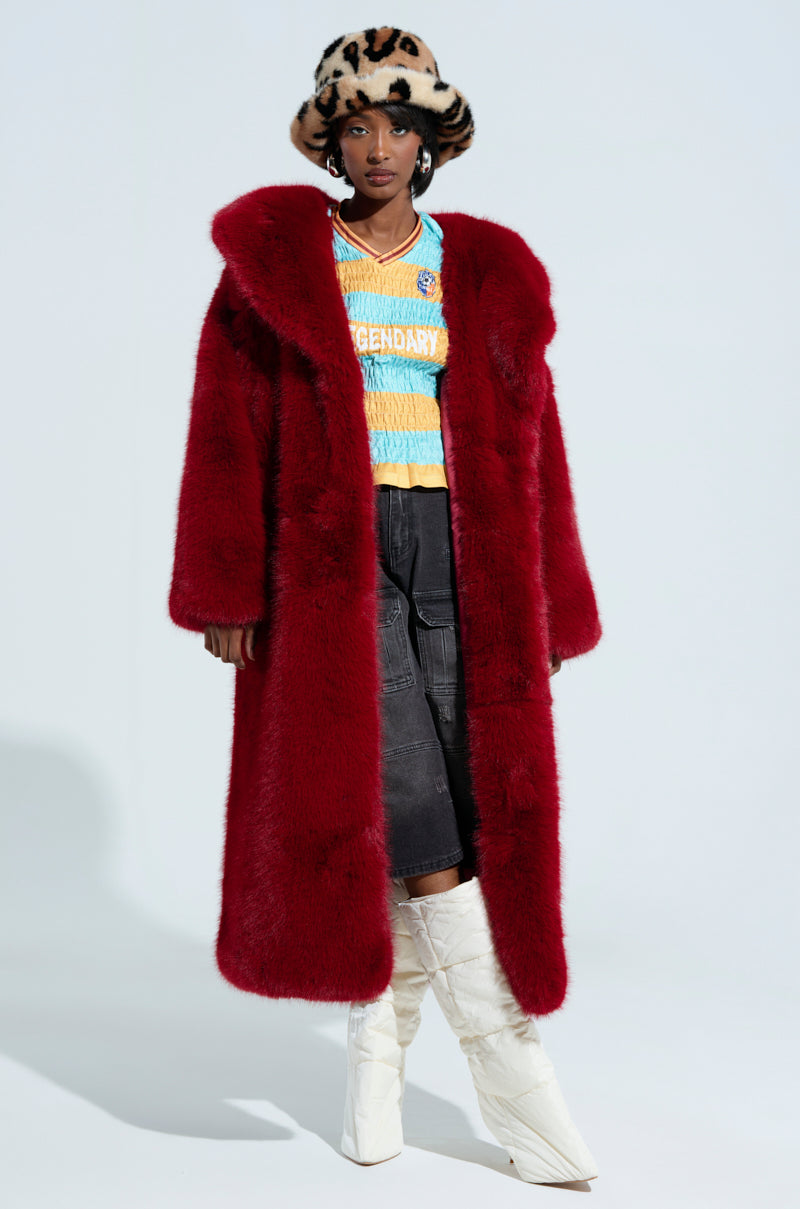 MANCHESTER HOODED FAUX FUR IN WINE