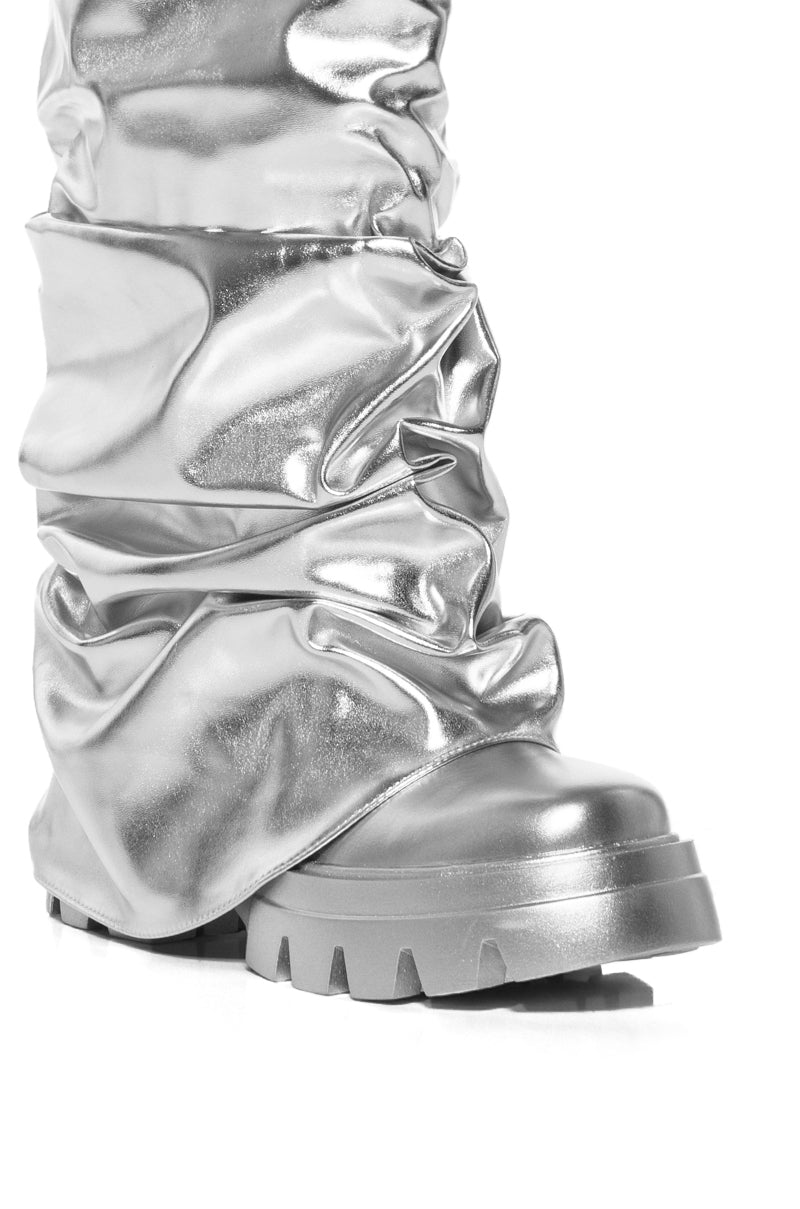 AZALEA WANG MATE METALLIC MID CALF BOOT IN SILVER