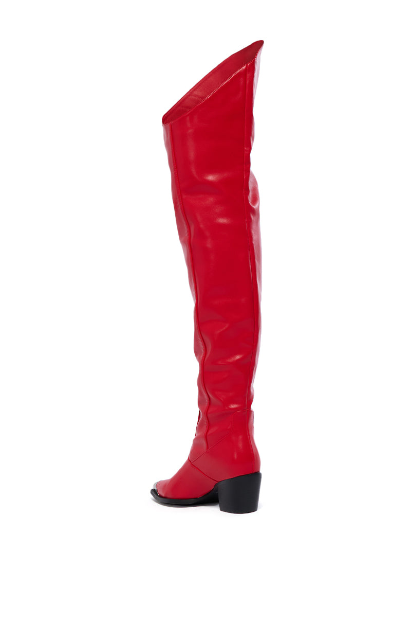 AZALEA WANG RIA OVER THE THIGH WESTERN BOOT IN RED