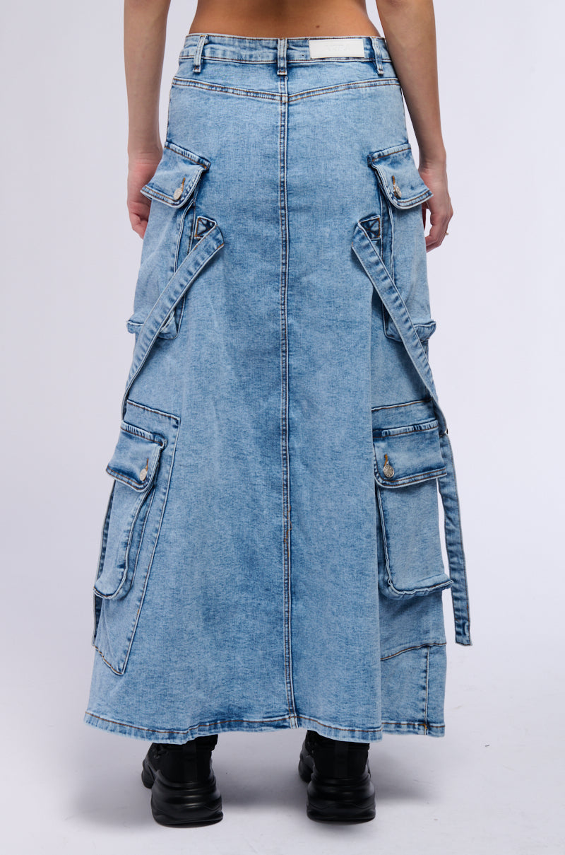 SOLANGE CARGO DENIM MAXI SKIRT