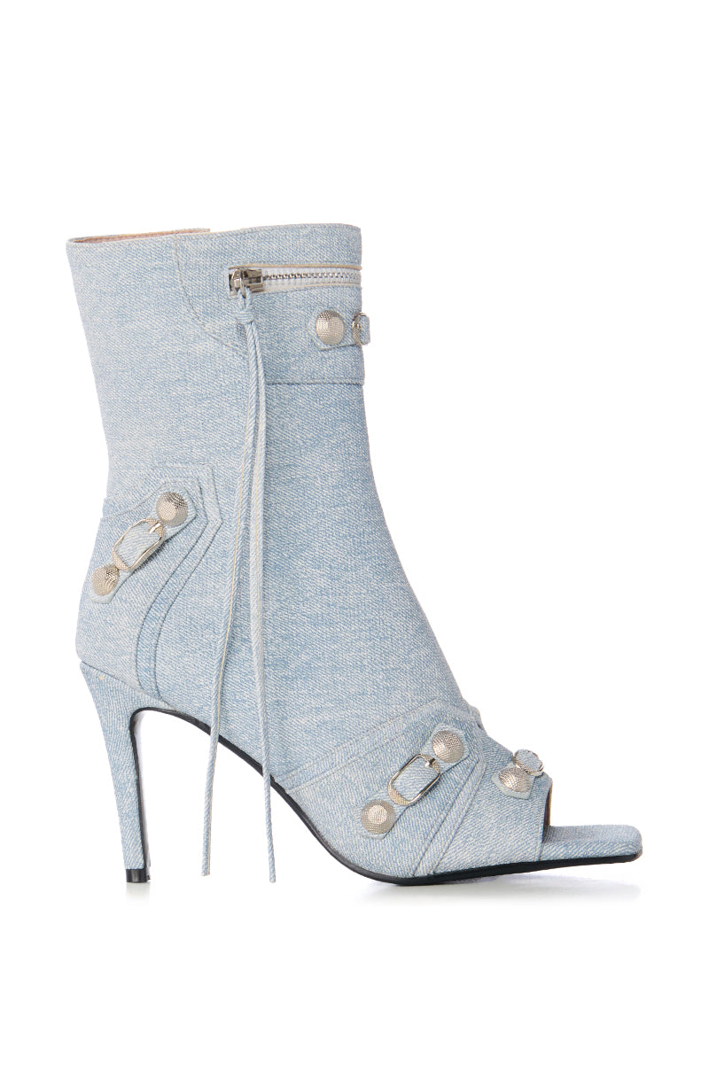 AZALEA WANG ANNALISE LIGHT WASH DENIM PEEP TOE BOOTIE