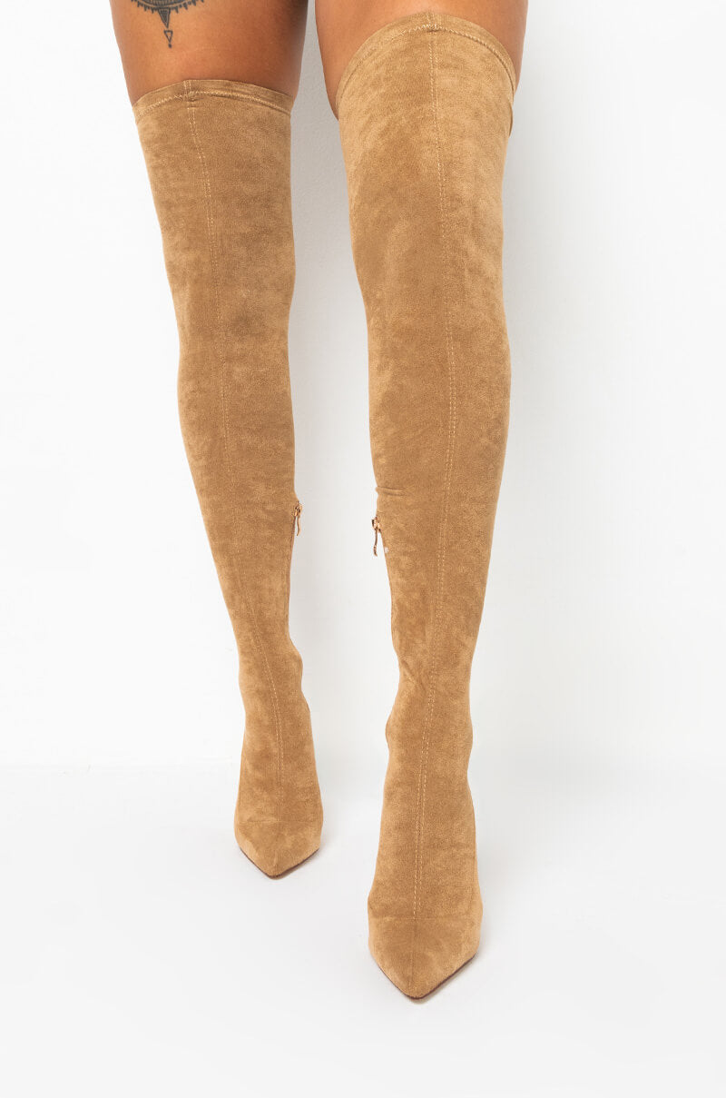 YOUR FRIENDS ARE TAKING YOU OUT THIGH HIGH SEXY HEEL SUEDE BOOT