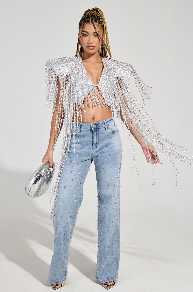 IN MY OWN LANE SILVER BEADED TOP