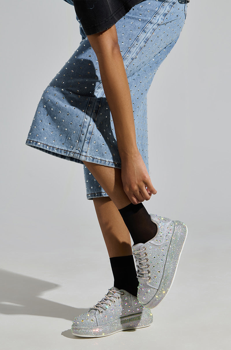 AZALEA WANG AZURE SILVER RHINESTONE SNEAKER