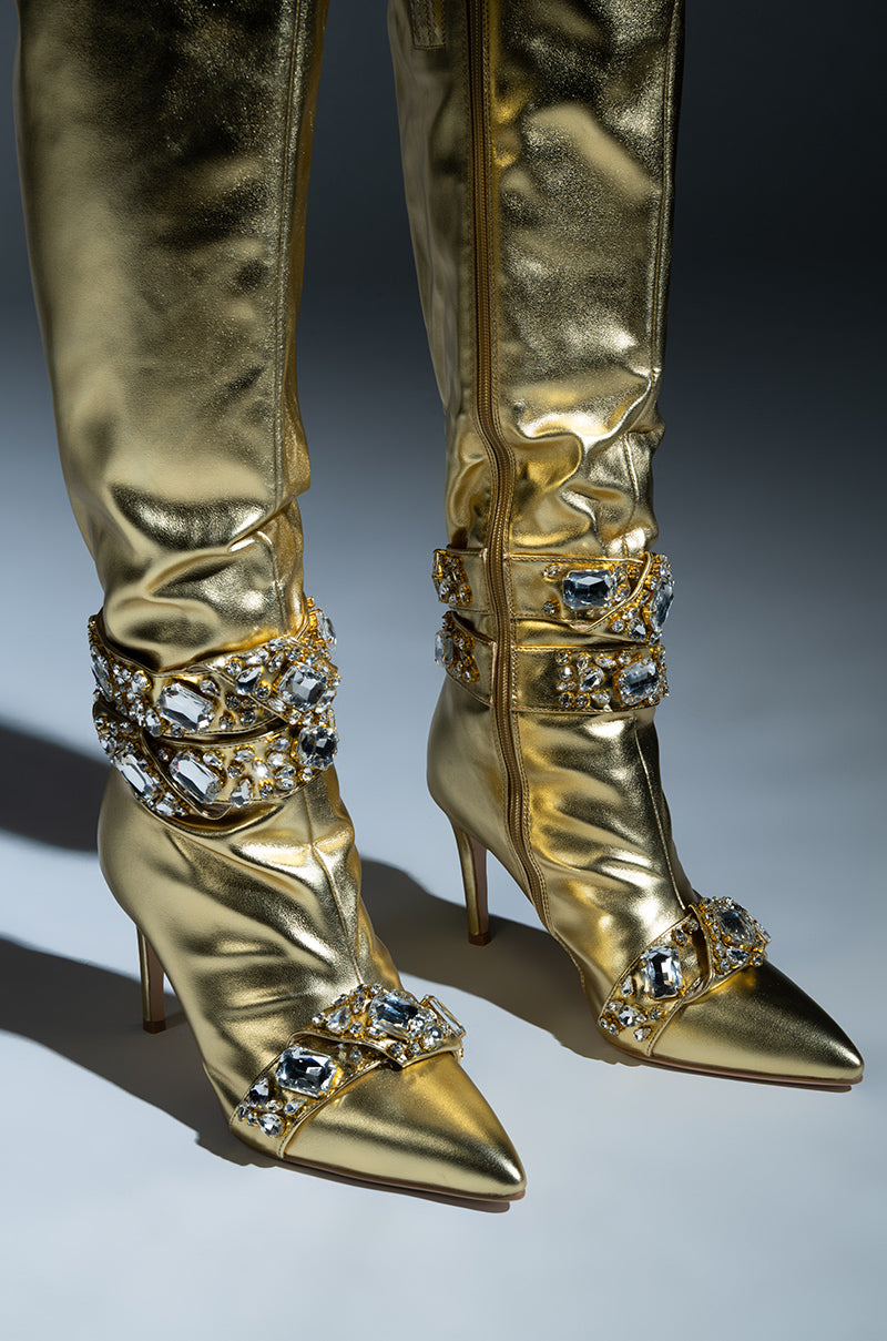 AZALEA WANG ALONZA GOLD DIAMOND EMBELLISHED BOOT