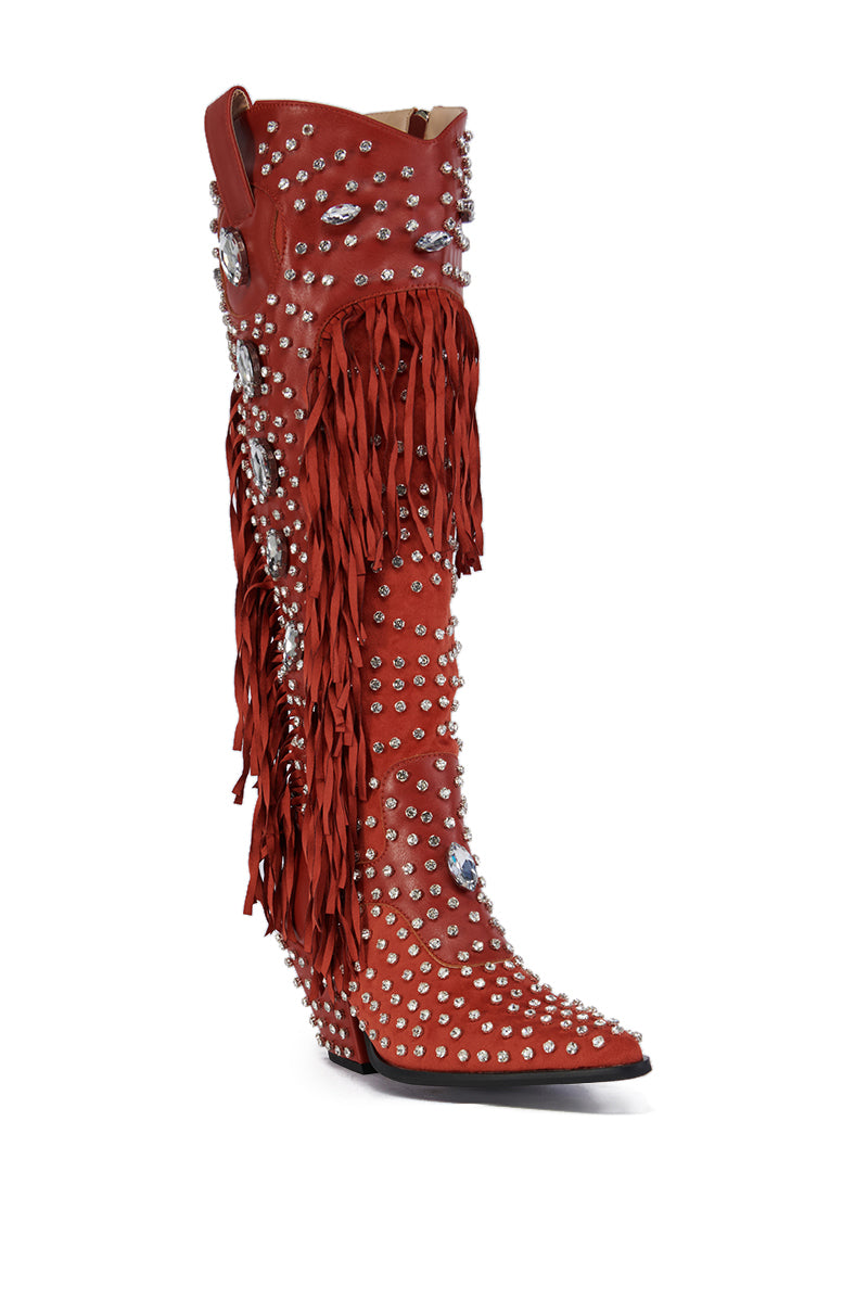 AZALEA WANG TADAO RED EMBELLISHED WESTERN BOOT