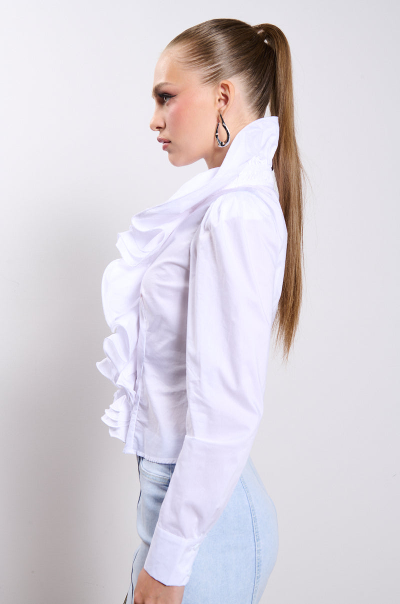 CALISTA STATEMENT RUFFLE COLLAR BUTTON DOWN BLOUSE