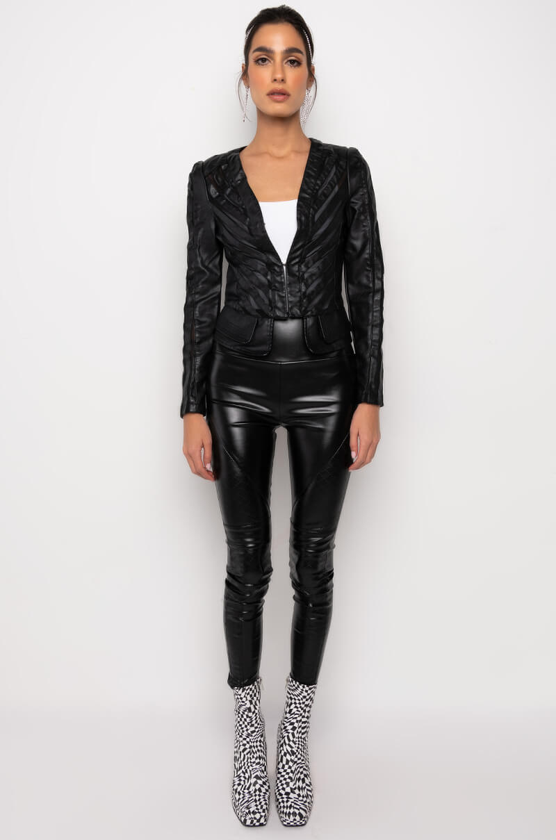 COME A LITTLE CLOSER MESH PLEATHER JACKET