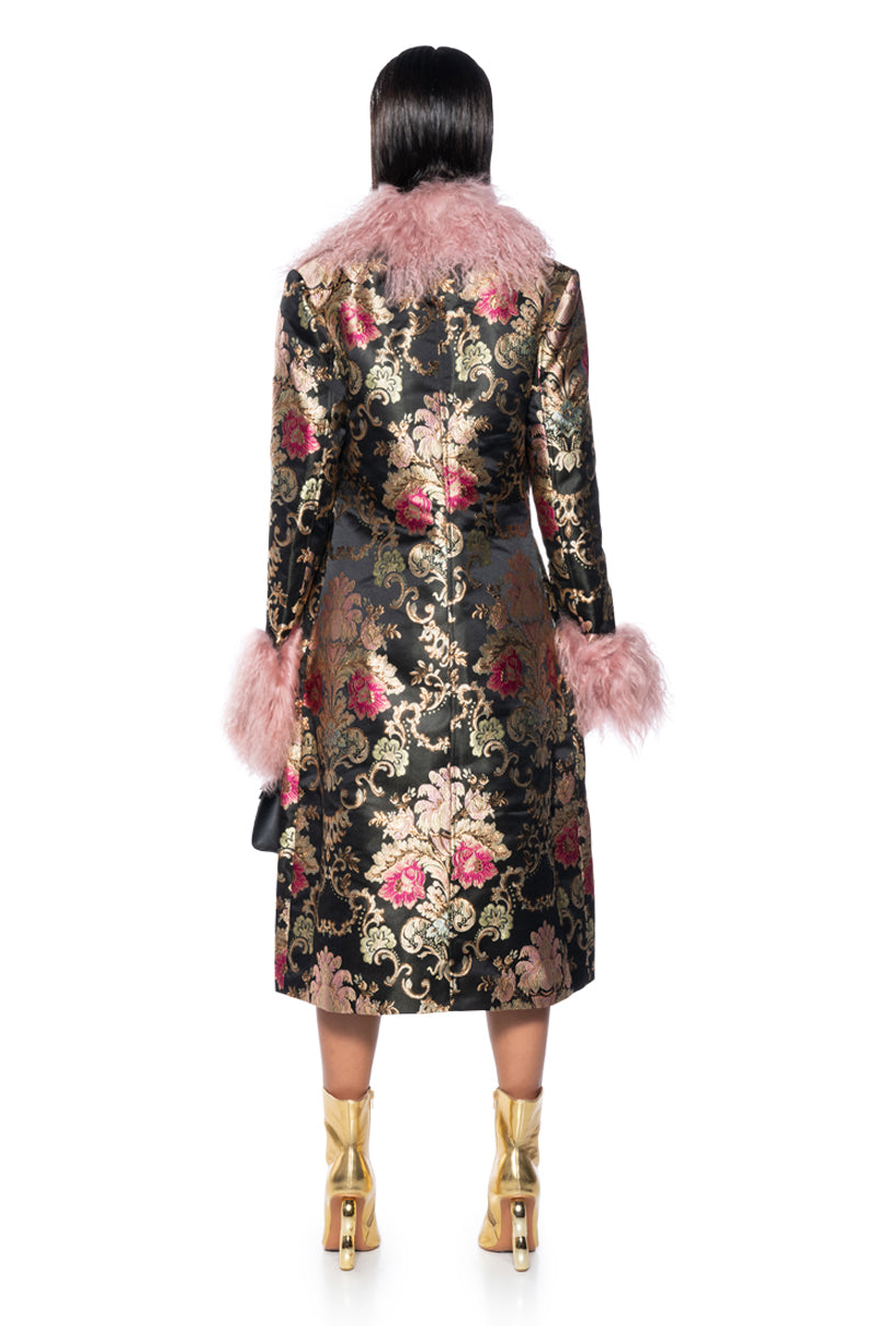 CHERRY LANE BROCADE TRENCH WITH MOHAIR FUR