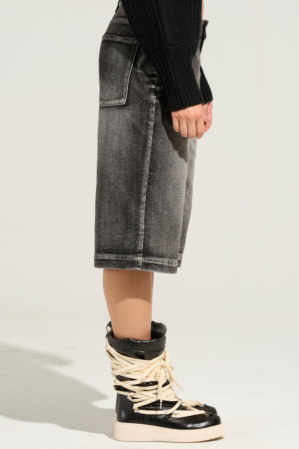 LITERAL PERFECTION BLACK DENIM BERMUDA SHORTS