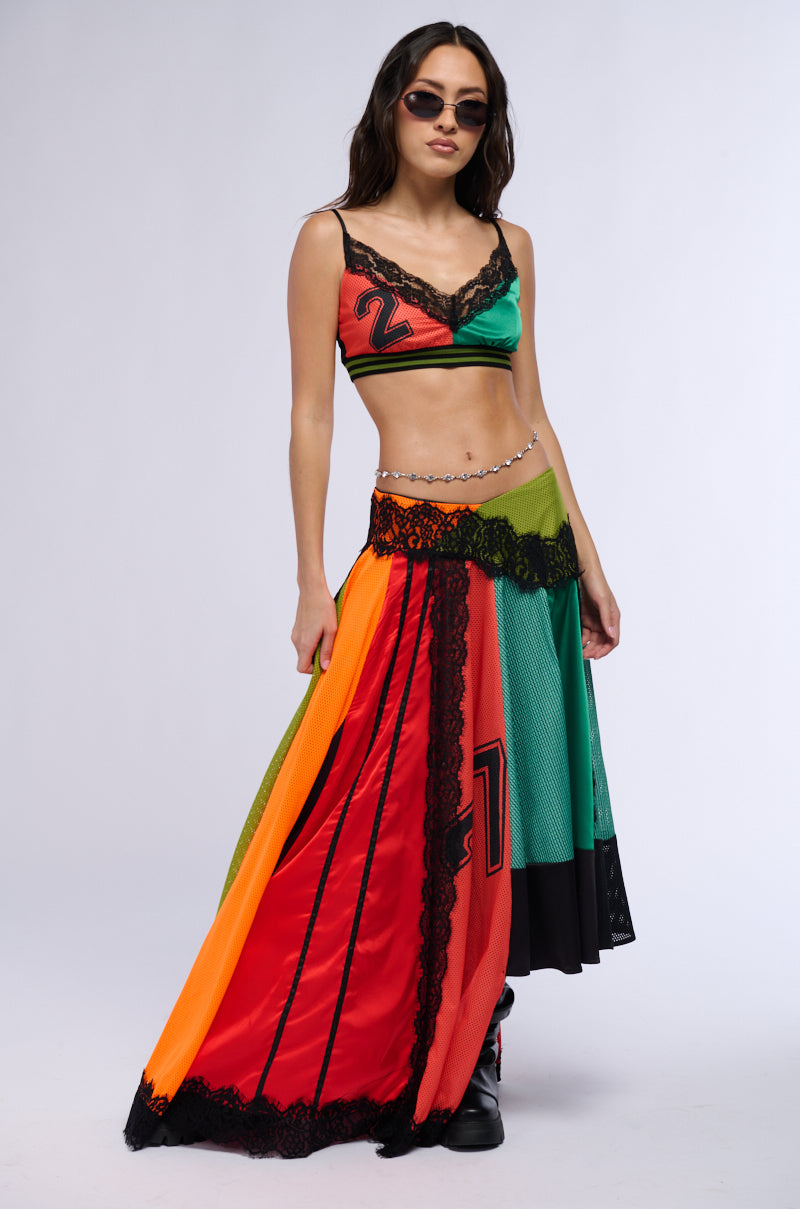 ALL OVER THE PLACE COLOR BLOCK MAXI SKIRT