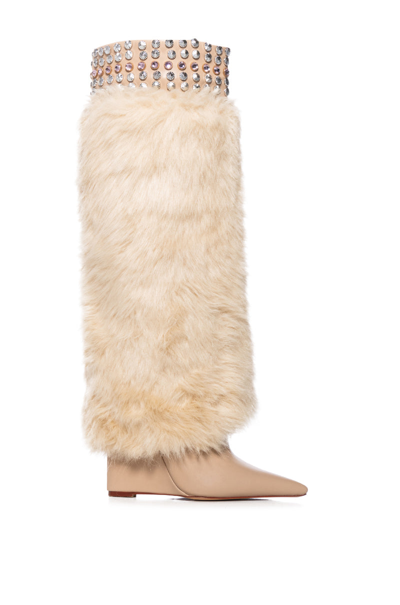 AZALEA WANG SKYLARK TAN FAUX FUR WEDGE BOOT