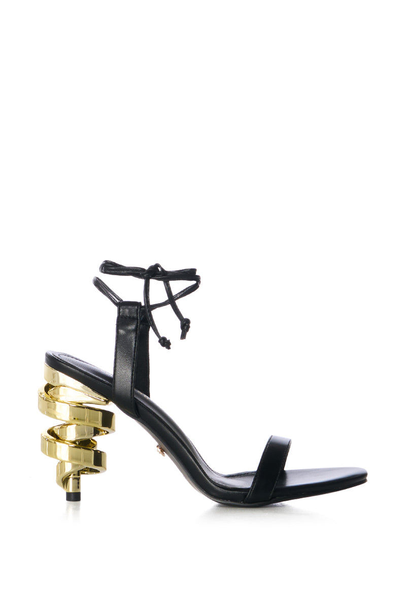 AZALEA WANG MATALIA SPIRAL HEEL BLACK SANDAL