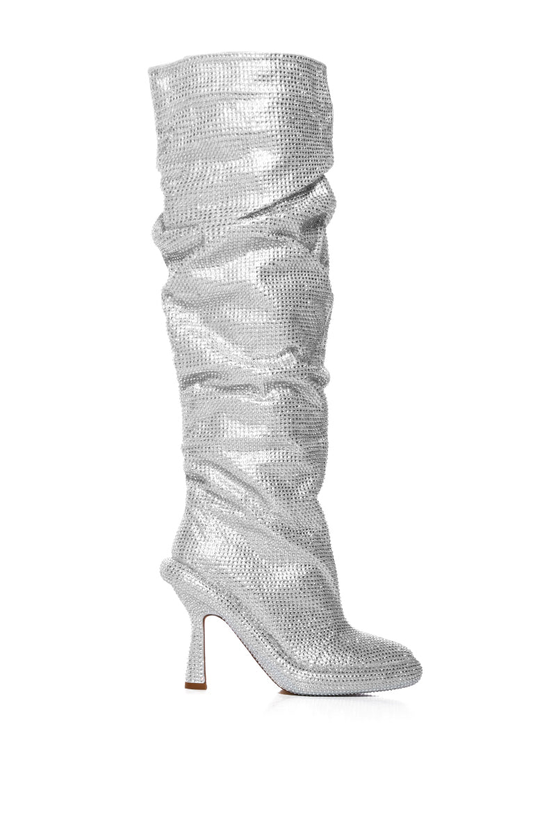 AZALEA WANG BAREFOOT SILVER OVER THE KNEE RHINESTONE BOOT