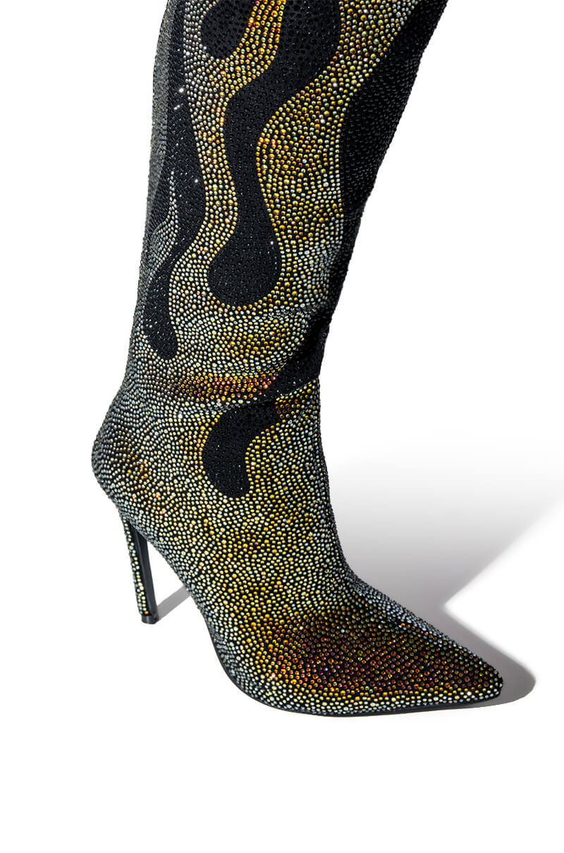 AZALEA WANG LAUNCH BLINGED FIRE STILETTO BOOT IN BLACK