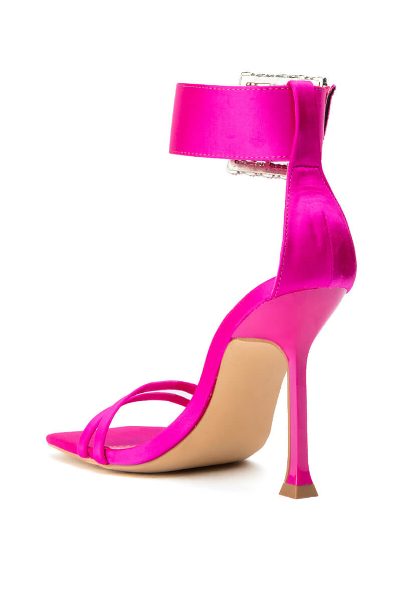 NAVY BLUE SATIN STILETTO IN FUCHSIA