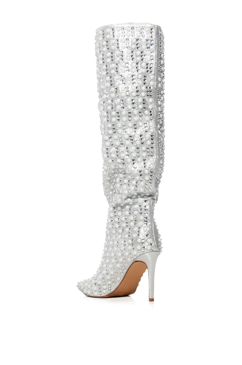 AZALEA WANG LYNLEE SILVER PEARL EMBELLISHED BOOT