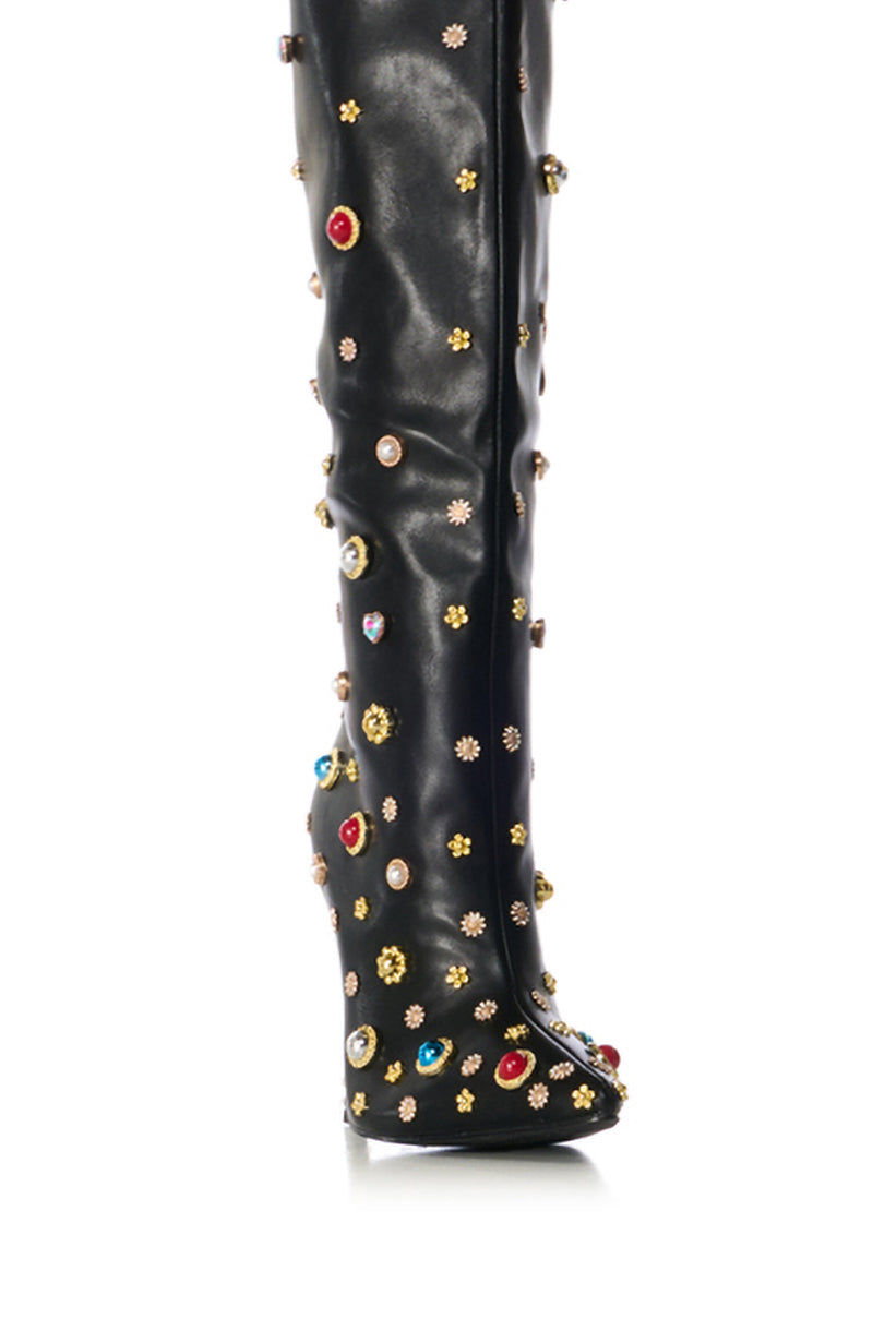 AZALEA WANG CORINNE EMBELLISHED ABOVE THE KNEE BOOT IN BLACK