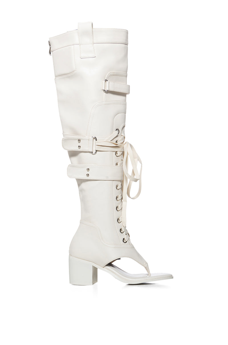 AZALEA WANG RHYSAND CREAM OPEN TOE SANDAL BOOT