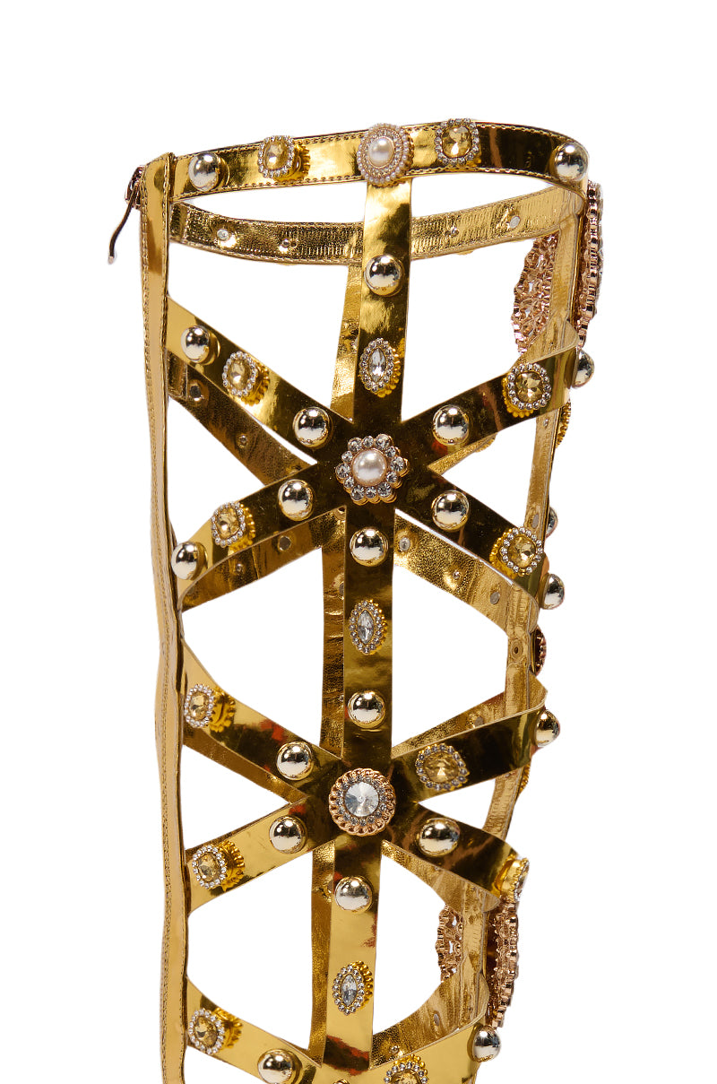 AZALEA WANG CHRYSTOS GOLD CAGED GLADIATOR SANDAL