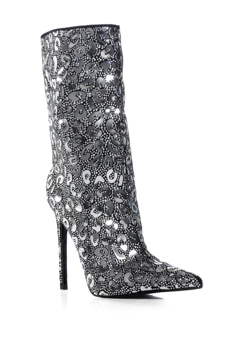 AZALEA WANG MOLOKI SILVER SHINY LEOPARD PRINT BOOT