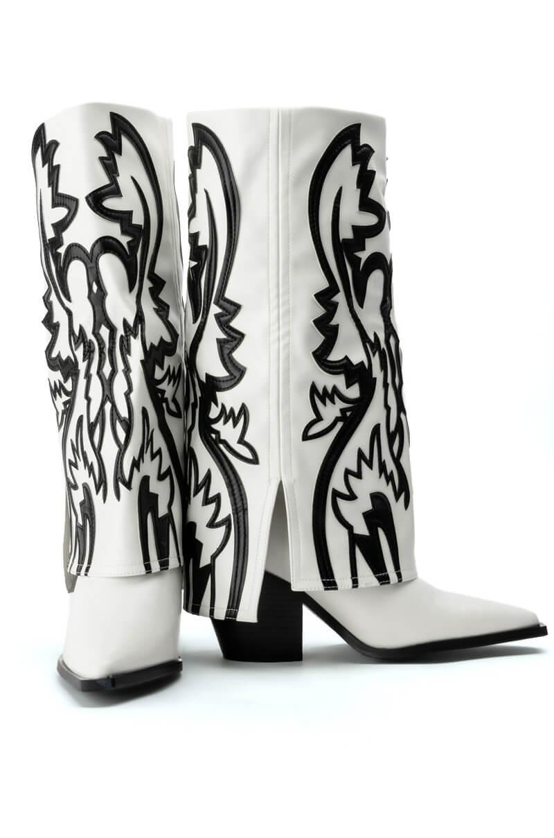 AZALEA WANG SIMPLY BELOW THE KNEE WESTERN BOOTIE IN WHITE BLACK