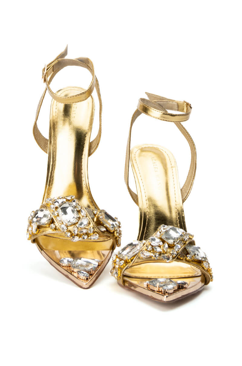 AZALEA WANG TILLY RHINESTONE STILETTO SANDAL IN GOLD