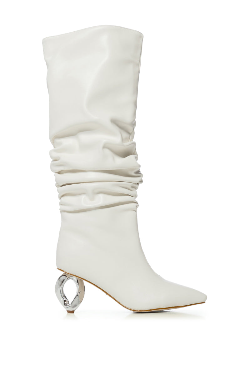 AZALEA WANG ROSIER WHITE BOOT WITH NOVELTY SILVER HEEL