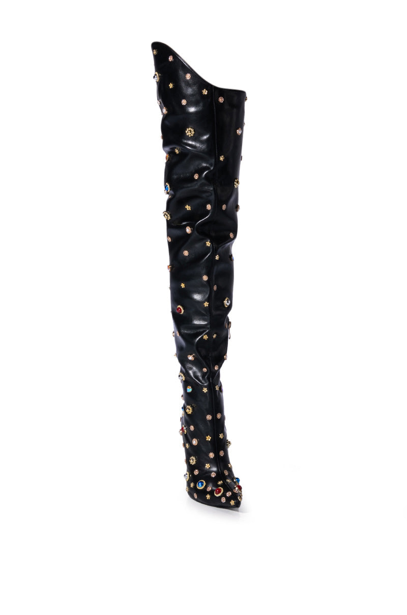 AZALEA WANG CORINNE EMBELLISHED ABOVE THE KNEE BOOT IN BLACK