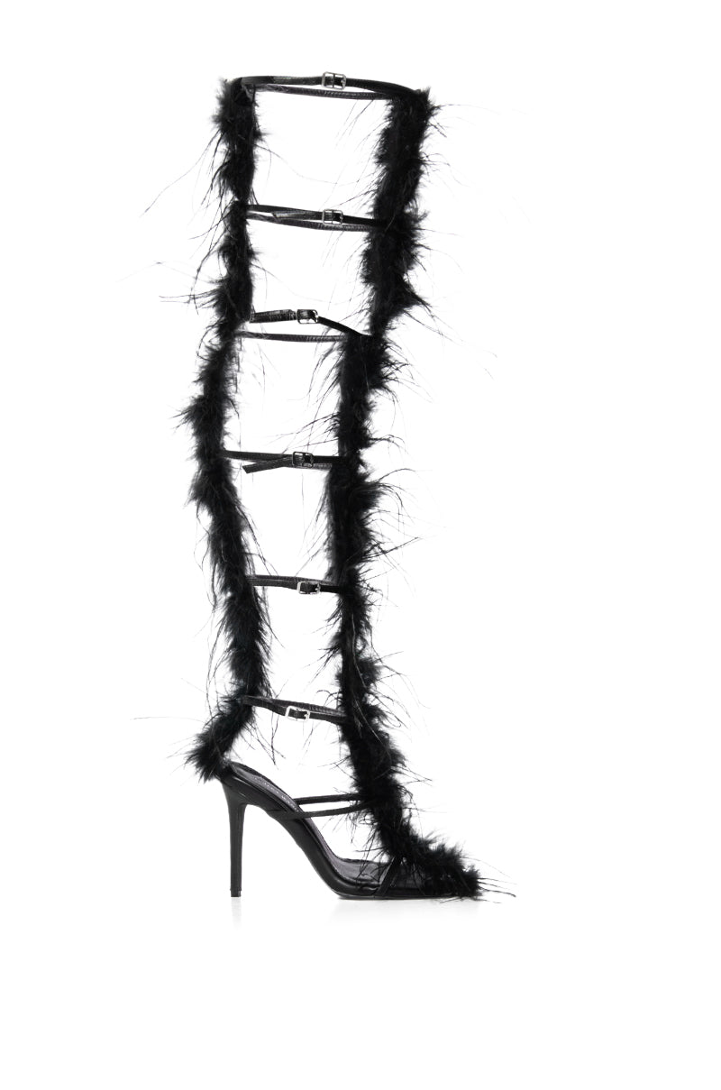 AZALEA WANG TRINITY BLACK STRAPPY FEATHER SANDAL