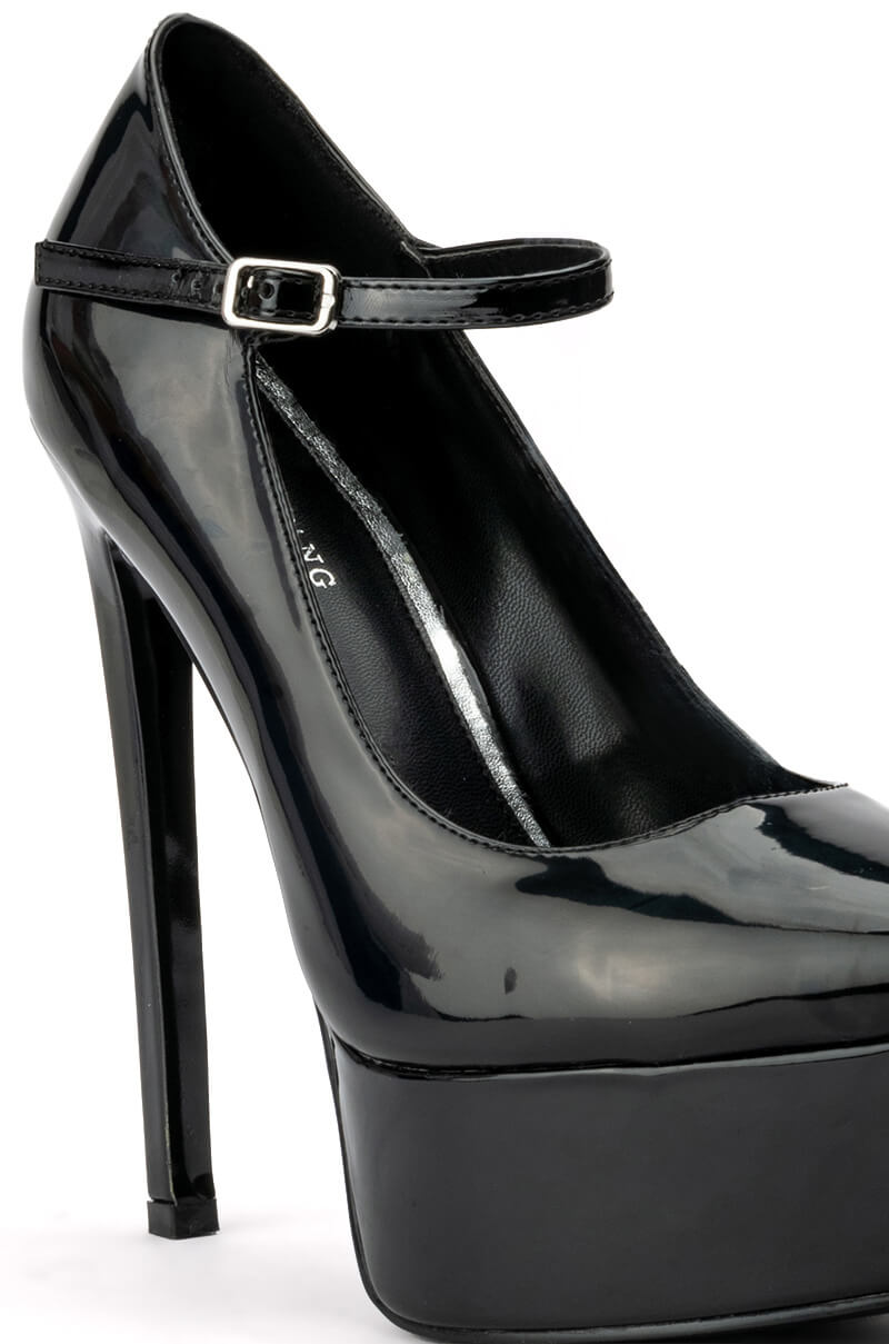 AZALEA WANG POWER PLATFORM STILETTO PUMP IN BLACK PATENT