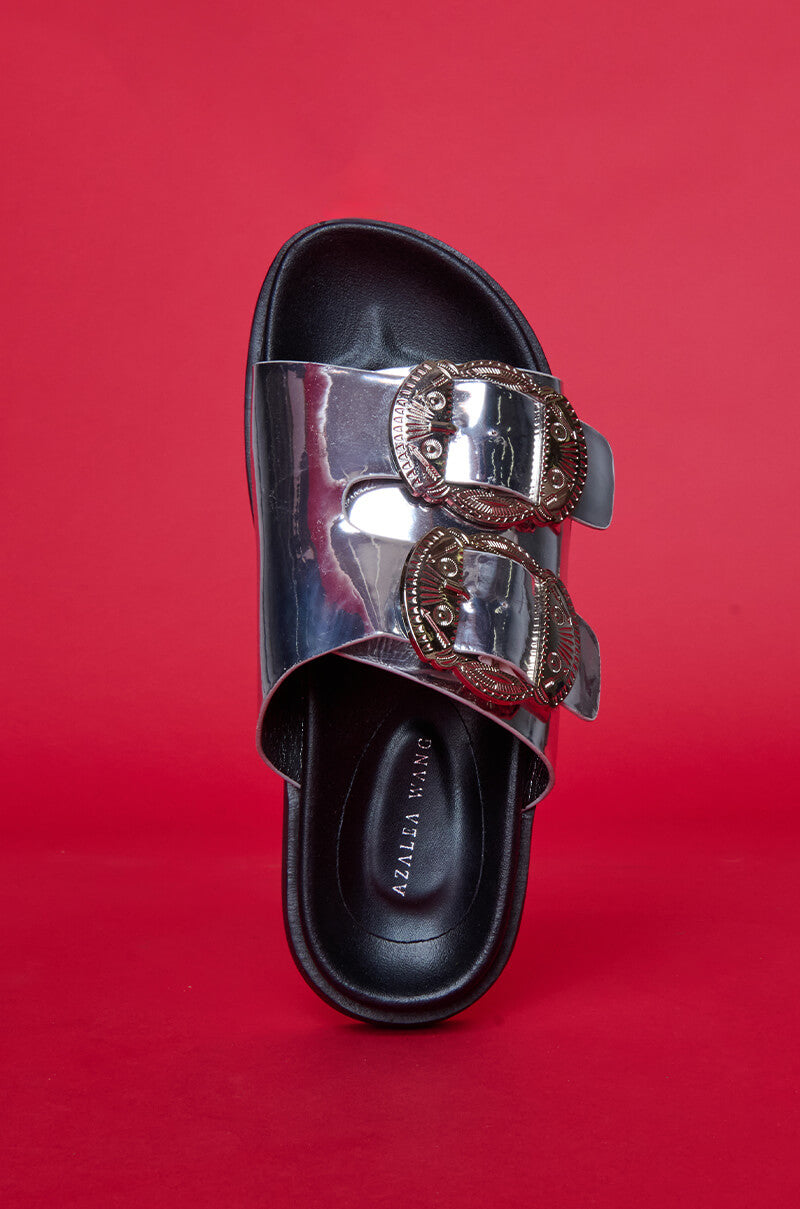 AZALEA WANG CHANTAYE SILVER SANDAL WITH BUCKLE DETAIL