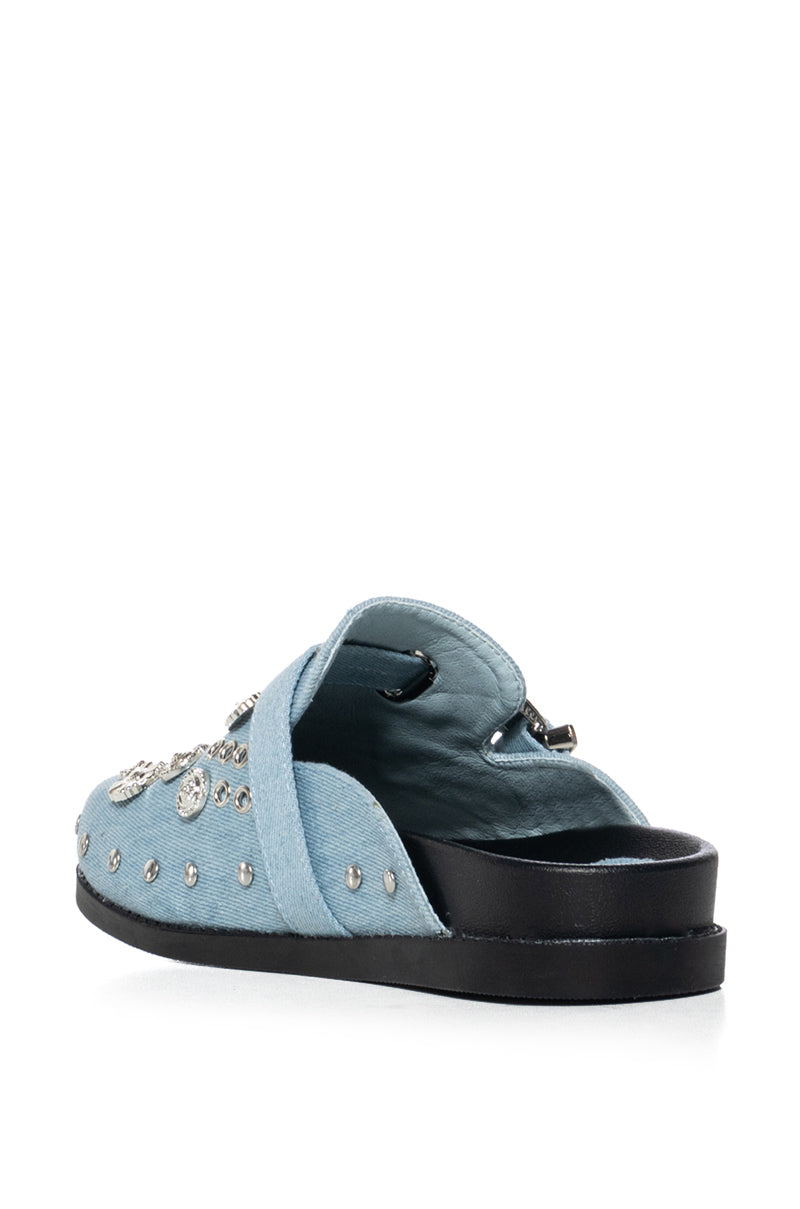 AZALEA WANG MOHSIN DENIM EMBELLISHED CLOG