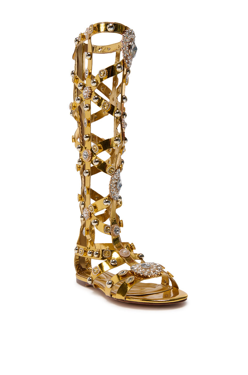 AZALEA WANG CHRYSTOS GOLD CAGED GLADIATOR SANDAL