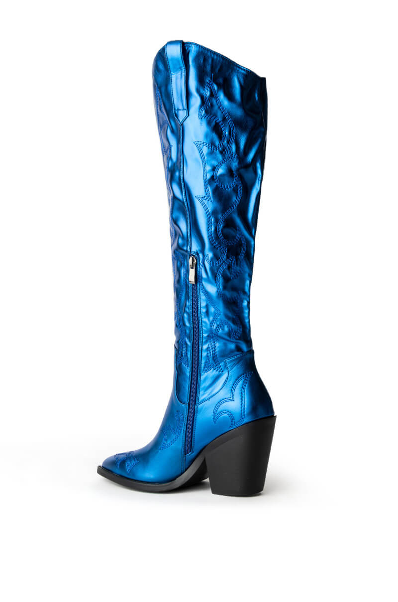 AZALEA WANG MIMI METALLIC WESTERN BOOT IN BLUE