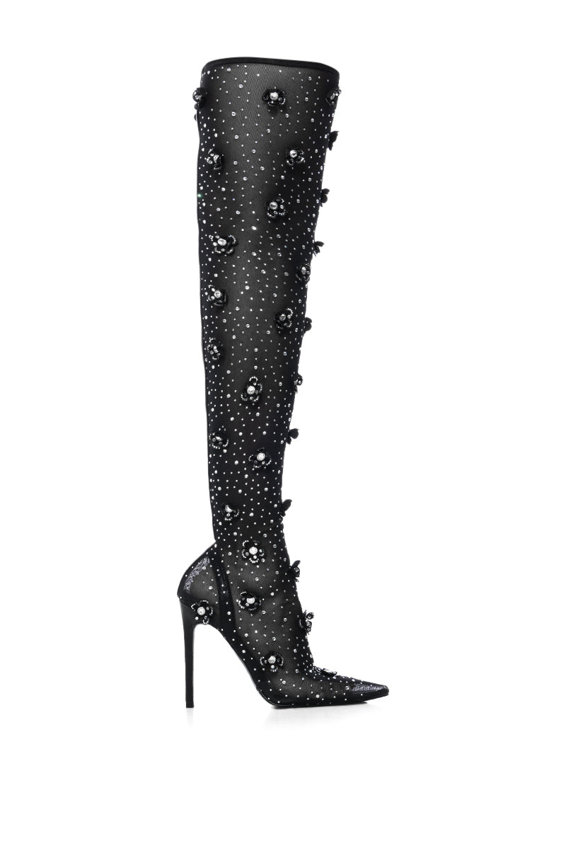 AZALEA WANG MARLOWE BLACK EMBELLISHED MESH BOOT