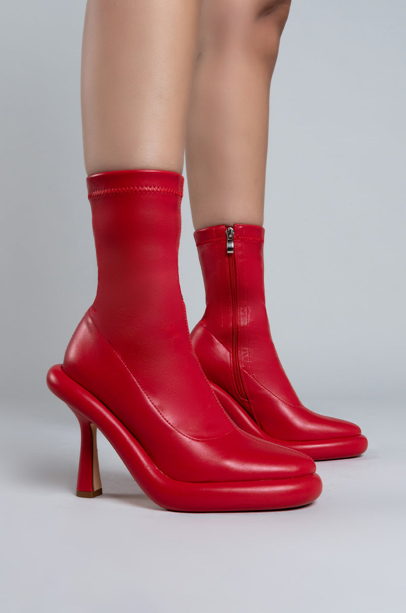 AZALEA WANG TARROW STILETTO PU BOOTIE IN RED