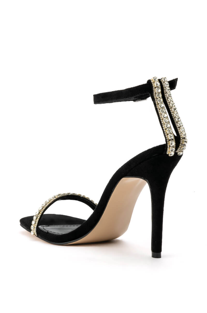 AZALEA WANG MARLENE RHINESTONE STILETTO SANDAL IN BLACK SUEDE