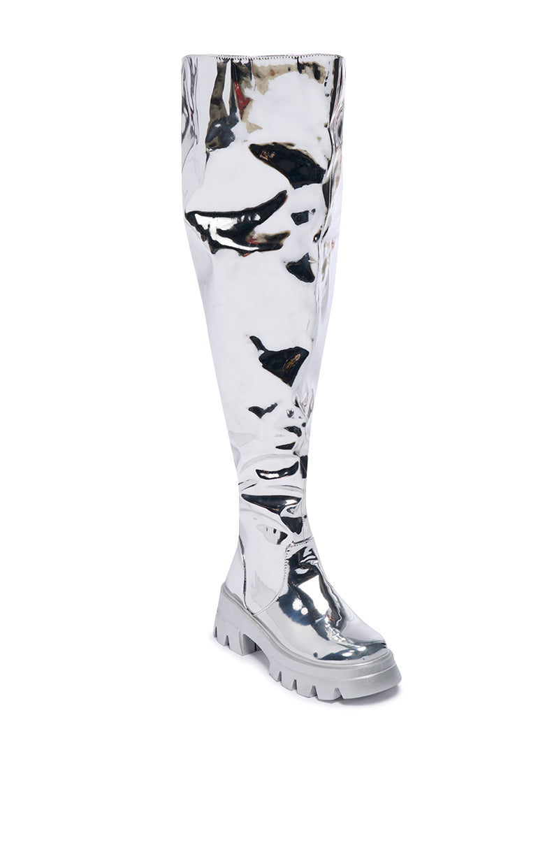 AZALEA WANG CORTLAND SILVER THIGH HIGH BOOT