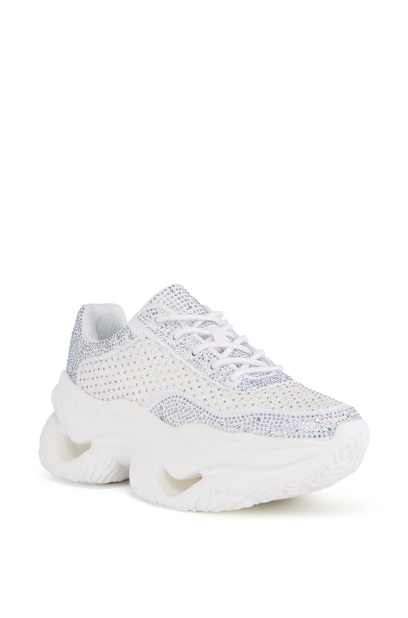 AZALEA WANG PETEY WHITE EMBELLISHED SNEAKER