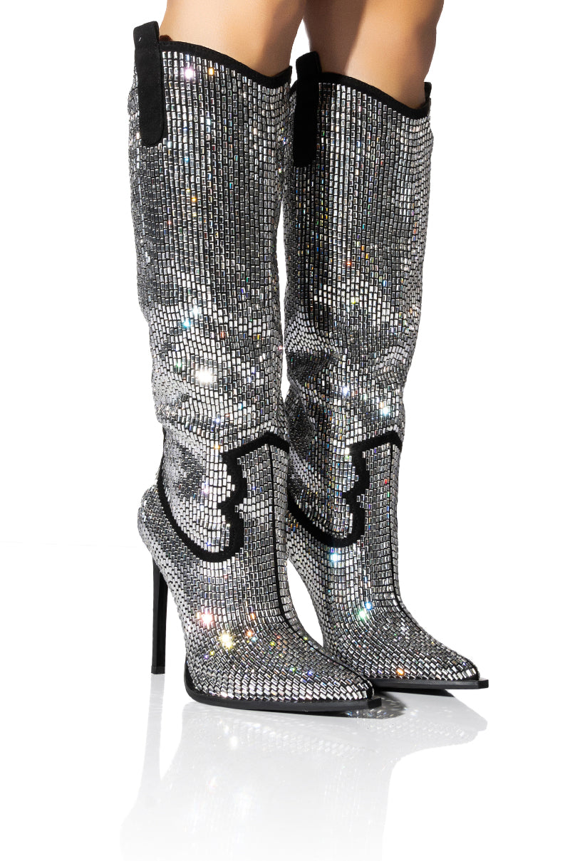 AZALEA WANG HEIDEMARIE WESTERN STILETTO BOOT IN SILVER