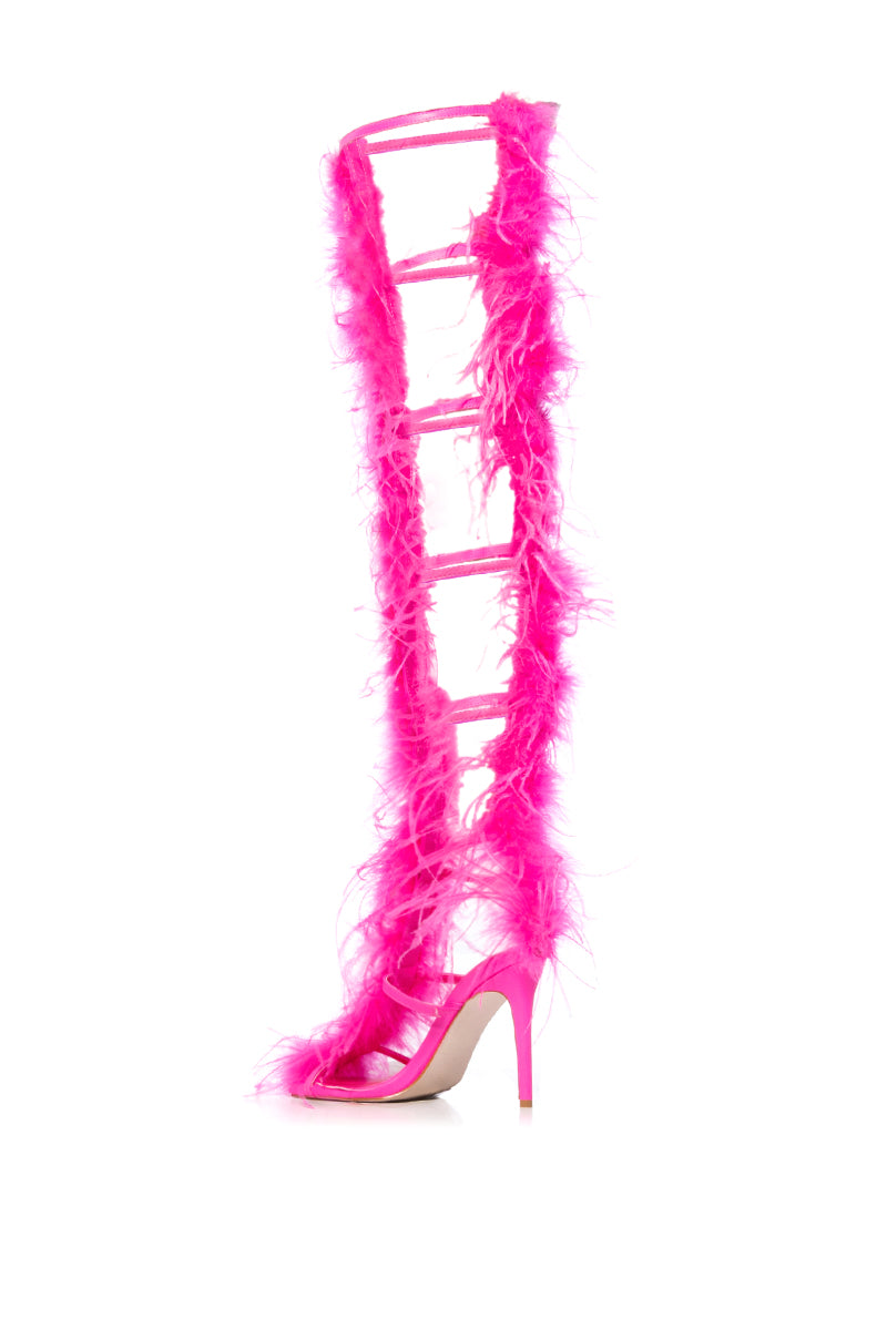 AZALEA WANG TRINITY FUCHSIA STRAPPY FEATHER SANDAL