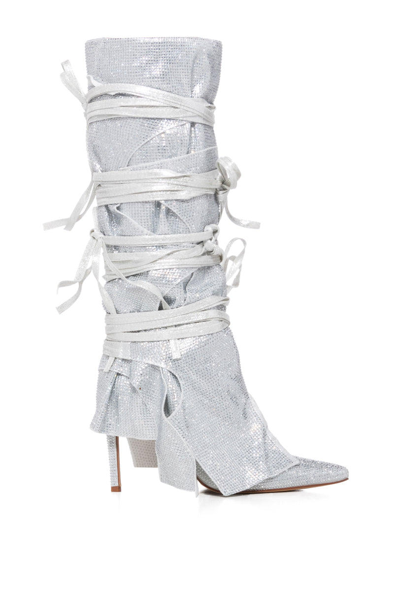 AZALEA WANG CORDIAL SILVER RHINESTONE BOOT